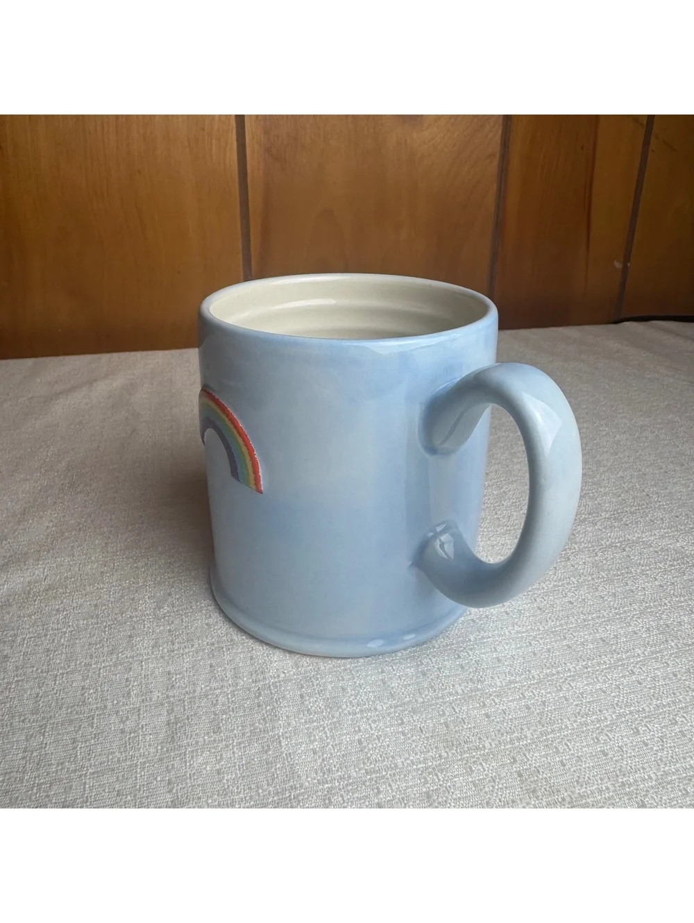 The Old Pottery Company Rainbow Mug Blue Ceramic Coffee Cup 3.75”
